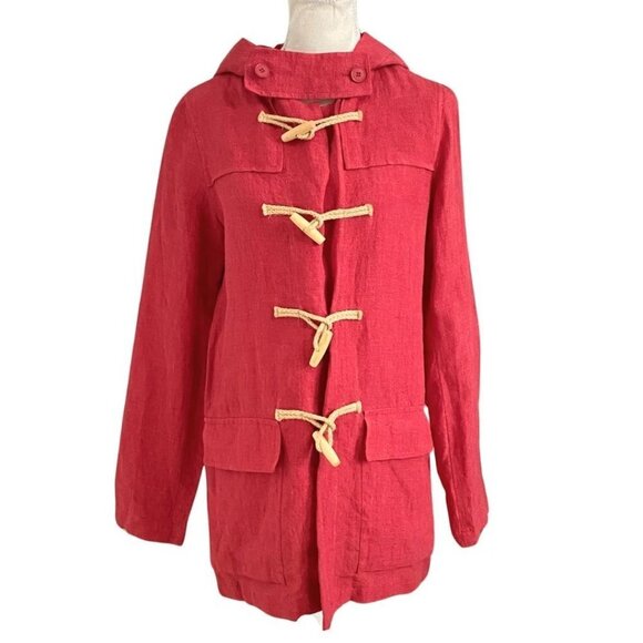 AGNES B PARIS RED LINEN HOODED TOGGLE CLOSURE BLOUSE TOP - 6 - Picture 2 of 12